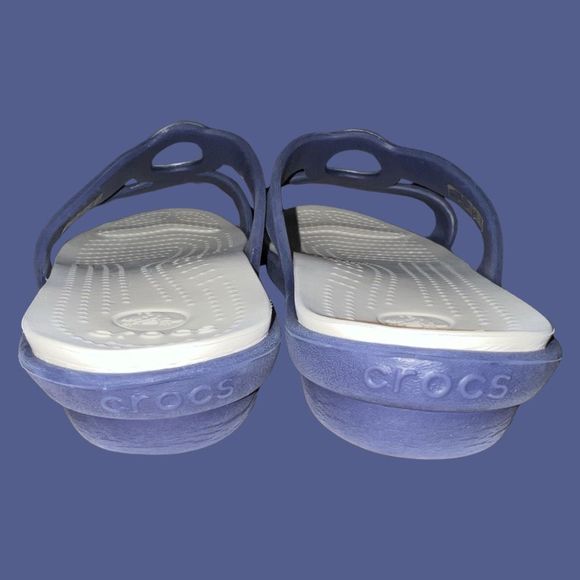 CROCS Sanrah Beveled Circle Sandal Blue Wedge Slip On Comfort Lightweight SZ. 10 - Picture 3 of 6